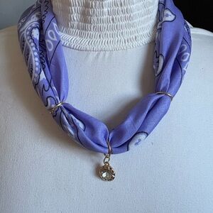 Purple Paisley Scarf Necklace with Pendant